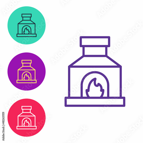 Set line Blacksmith oven icon isolated on white background. Set icons colorful. Vector