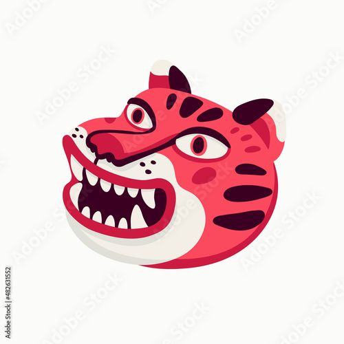 Tiger vector head, cartoon tiger funny face on white background.