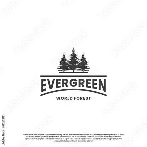 evergreen logo design vintage. pine tree logo in vintage badge.