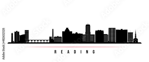 Reading skyline horizontal banner. Black and white silhouette of Reading, Pennsylvania. Vector template for your design.