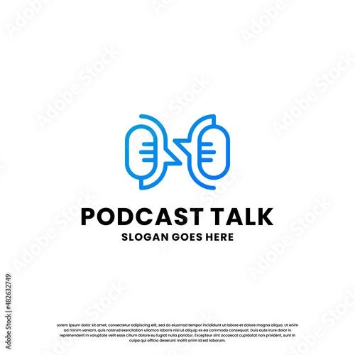 podcast talk logo design. microphone with talk combine