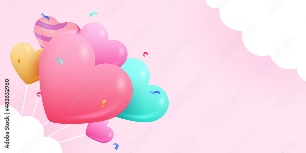 Happy Valentine's Day Background with Flying Hearts Balloons.