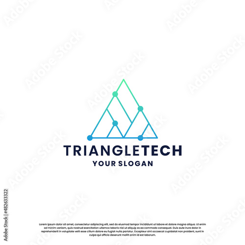 abstract logo for technology. triangle shape and connection circuit concept