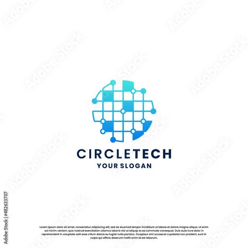 world technology logo design. abstract logo for technology. circle and circuit connection concept