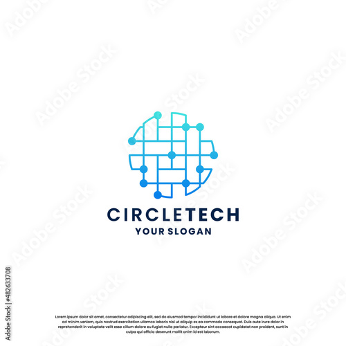 world technology logo design. abstract logo for technology. circle and circuit connection concept