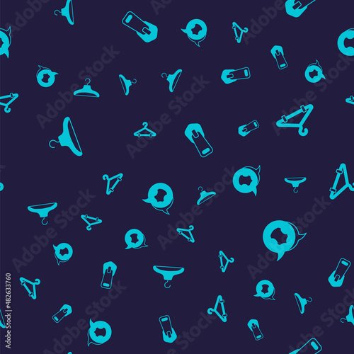 Set Hanger wardrobe, Zipper and Leather on seamless pattern. Vector