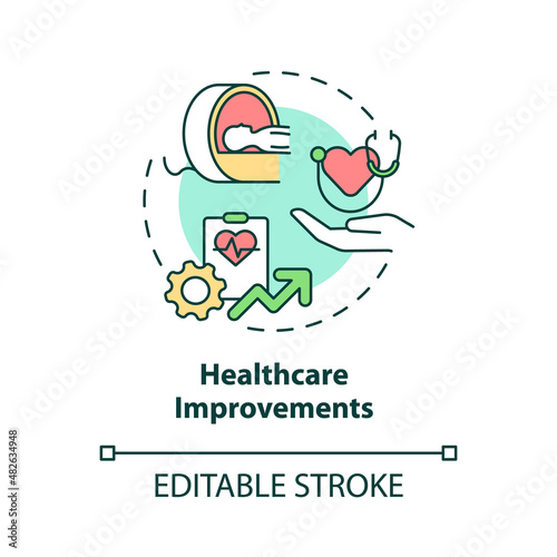 Healthcare improvements concept icon. Rural electrification economic benefits abstract idea thin line illustration. Isolated outline drawing. Editable stroke. Roboto-Medium, Myriad Pro-Bold fonts used
