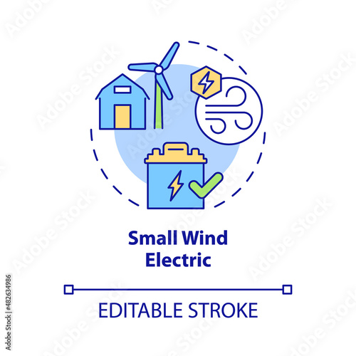 Small wind electric concept icon. Rural electrification technology abstract idea thin line illustration. Isolated outline drawing. Editable stroke. Roboto-Medium, Myriad Pro-Bold fonts used