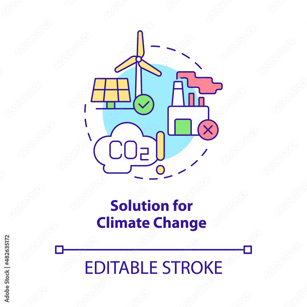 Solution for climate change concept icon. Benefits of electrification abstract idea thin line illustration. Isolated outline drawing. Editable stroke. Roboto-Medium, Myriad Pro-Bold fonts used