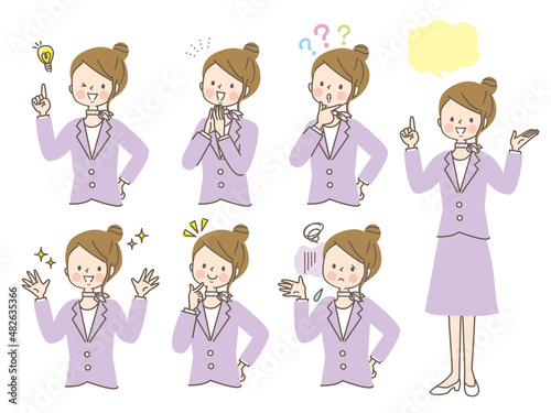 スーツ姿の若い女性の表情セット
