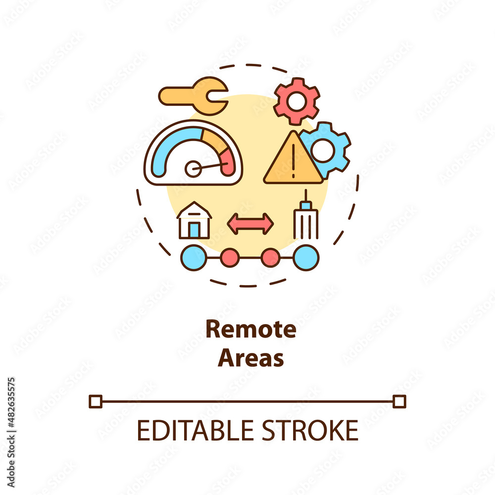 Remote areas concept icon. Rural electrification obstacles abstract idea thin line illustration. Isolated outline drawing. Editable stroke. Roboto-Medium, Myriad Pro-Bold fonts used