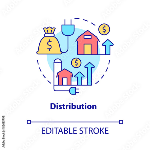 Distribution concept icon. Impact of rural electrification abstract idea thin line illustration. Isolated outline drawing. Editable stroke. Roboto-Medium, Myriad Pro-Bold fonts used
