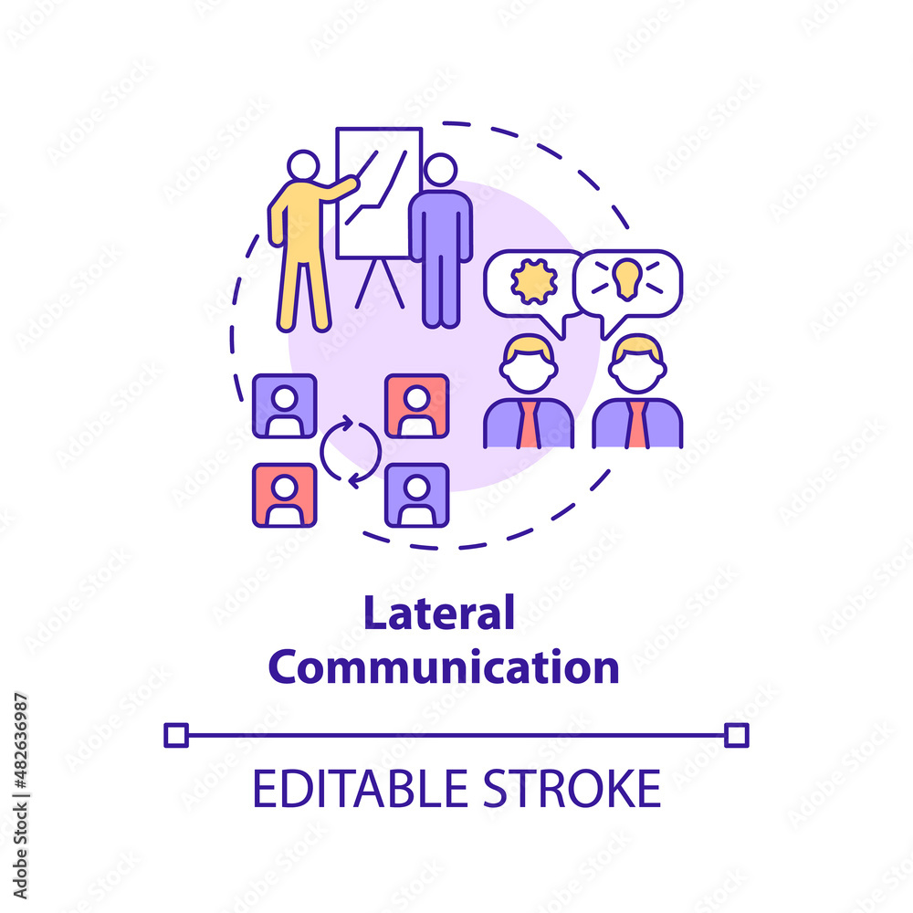 Lateral communication concept icon. Horizontal interaction between employees abstract idea thin line illustration. Isolated outline drawing. Editable stroke. Arial, Myriad Pro-Bold fonts used