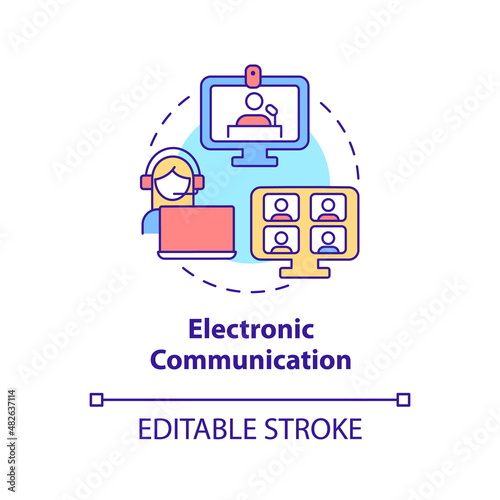 Electronic communication concept icon. Online seminars and video conferences abstract idea thin line illustration. Isolated outline drawing. Editable stroke. Arial  Myriad Pro-Bold fonts used