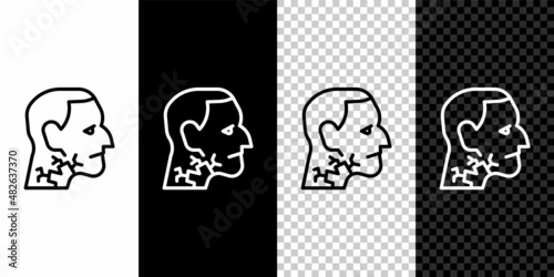 Set line Throat cancer icon isolated on black and white, transparent background. Laryngeal cancer. Vector