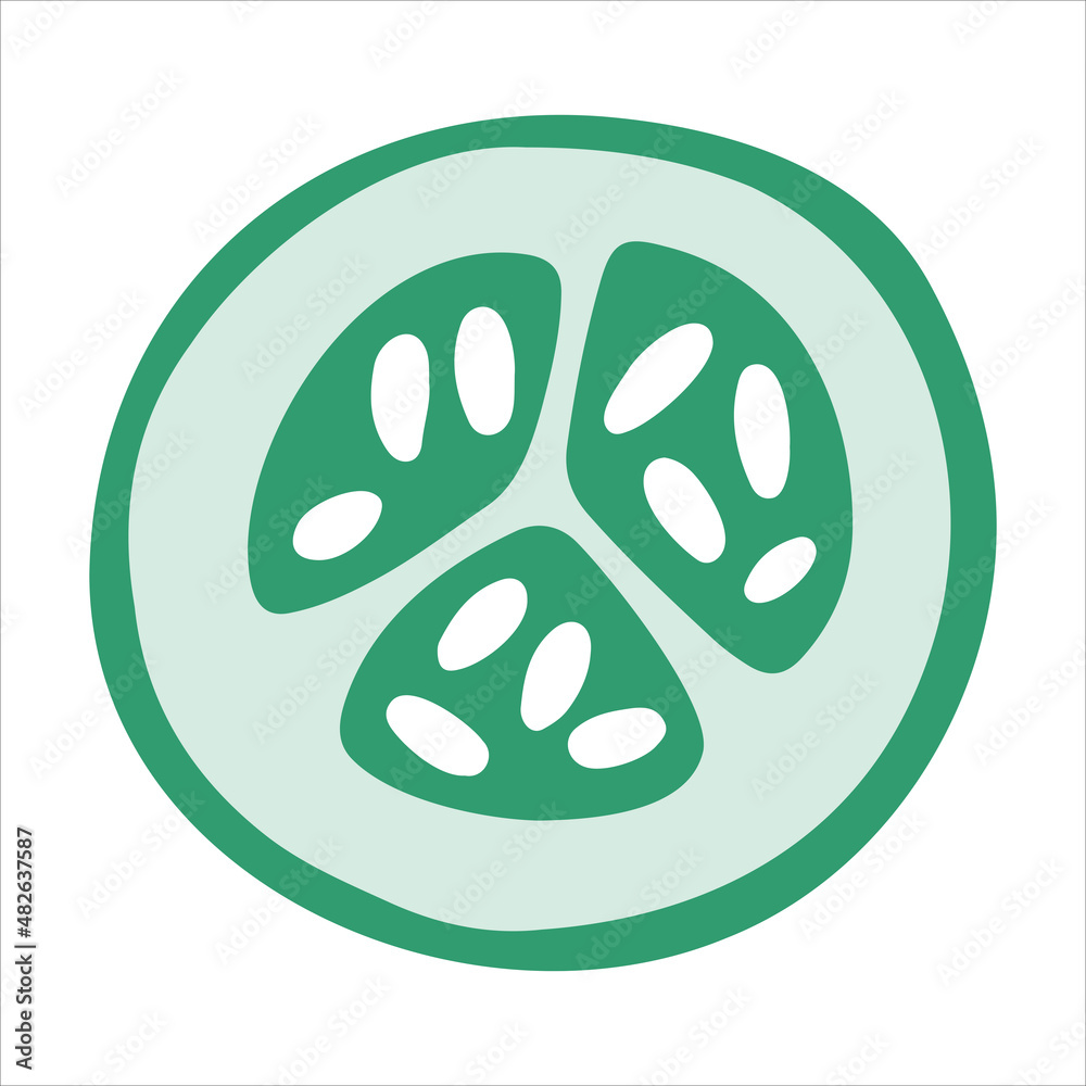 Cute sliced cucumber icon. Vector flat hand drawn illustration in cartoon style
Cute sliced cucumber icon. Vector flat hand drawn illustration in cartoon style