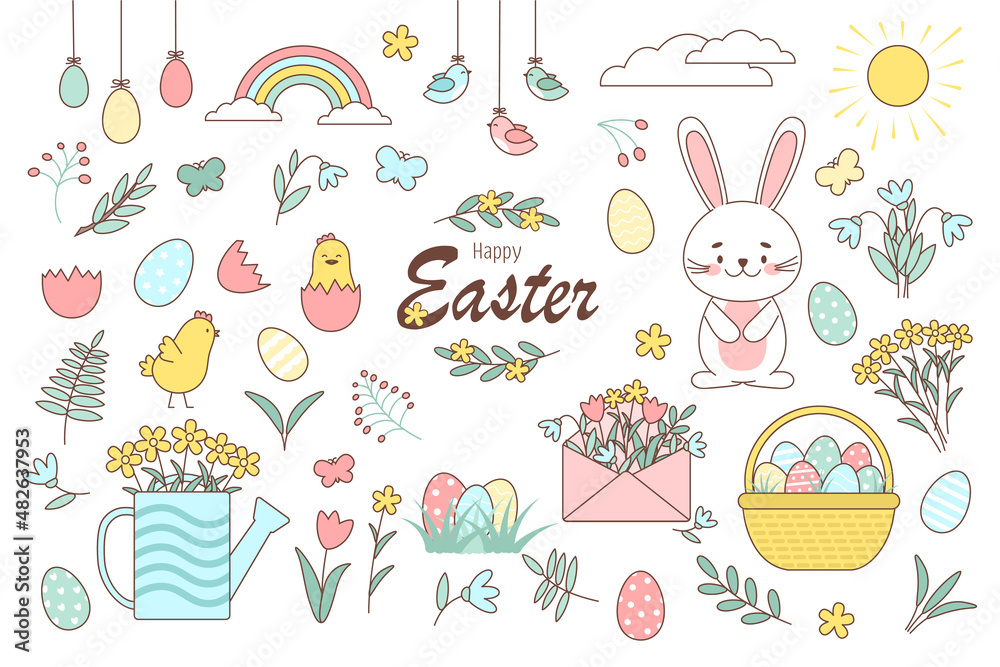 Set of Easter colorful objects Set of Easter colorful objects