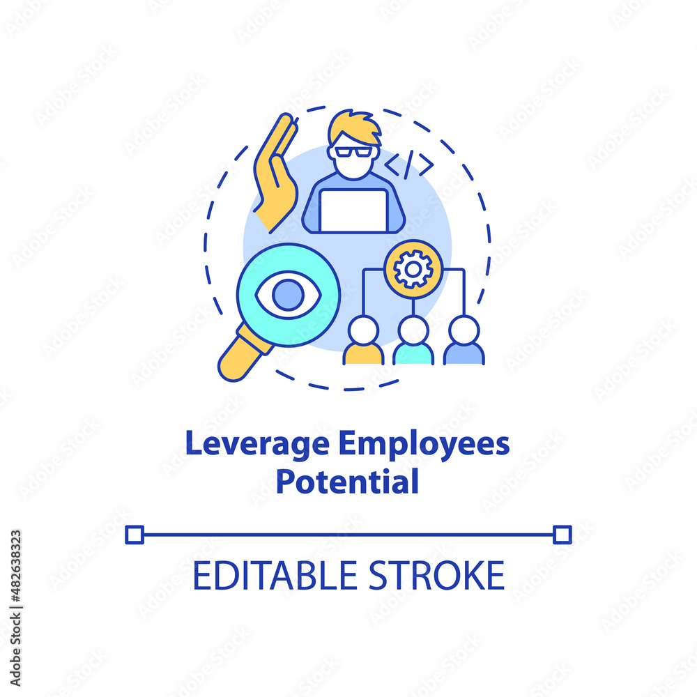 Leverage employees potential concept icon. Professional performance. Web 3 0 abstract idea thin line illustration. Isolated outline drawing. Editable stroke. Arial, Myriad Pro-Bold fonts used