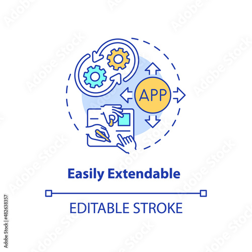 Easily extendable concept icon. Extensible application for business. Web 3 0 abstract idea thin line illustration. Isolated outline drawing. Editable stroke. Arial, Myriad Pro-Bold fonts used