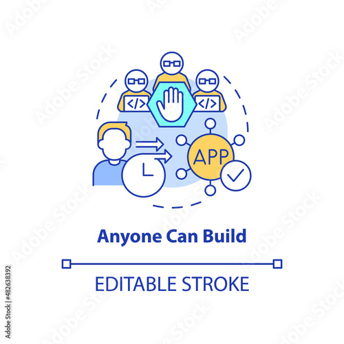 Anyone can build concept icon. Blockchain technology feature. Web 3 0 abstract idea thin line illustration. Isolated outline drawing. Editable stroke. Arial, Myriad Pro-Bold fonts used
