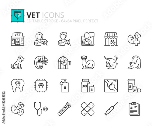 Simple set of outline icons about vet