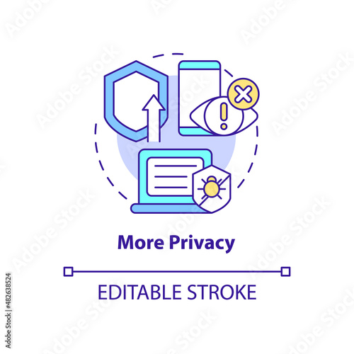 More privacy concept icon. Improved cyber protection from bugs. Web 3 0 abstract idea thin line illustration. Isolated outline drawing. Editable stroke. Arial, Myriad Pro-Bold fonts used