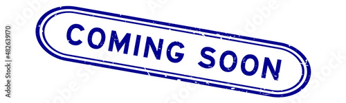 Grunge blue coming soon word rubber seal stamp on white background