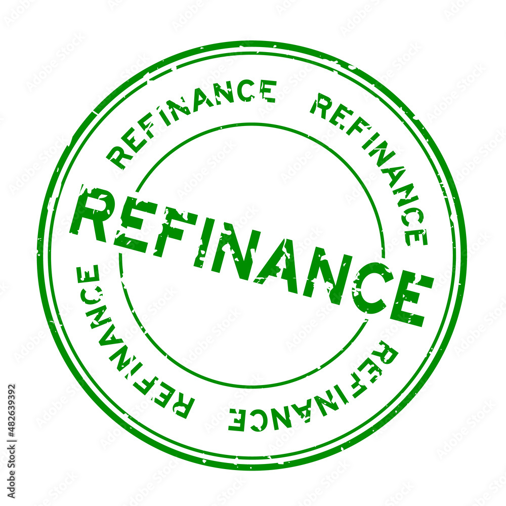 Grunge green refinance word round rubber seal stamp on white background