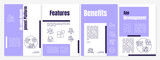 No code platforms purple brochure template. Web 3 0. Booklet print design with linear icons. Vector layouts for presentation, annual reports, ads. Anton-Regular, Lato-Regular fonts used