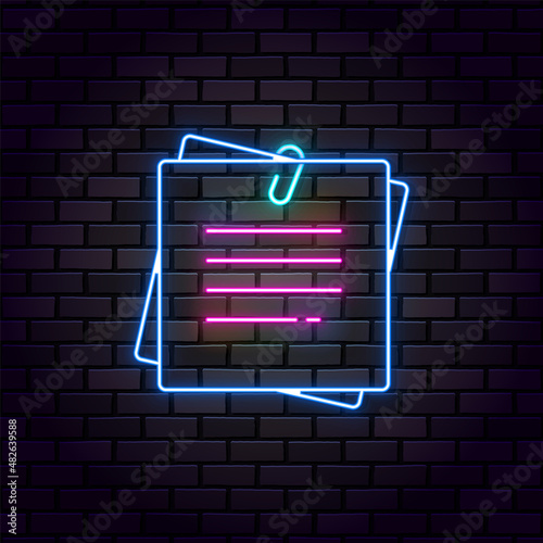 Business and finance neon on wall vector icon. Sticky, note paper neon on wall vector icon