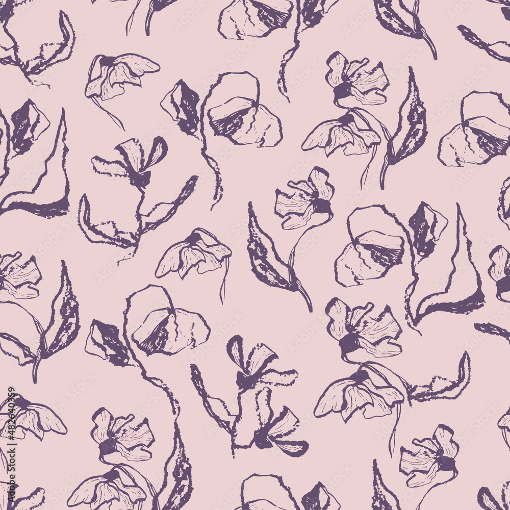 vector seamless pattern flowers with leaves. Botanical illustration for wallpaper, textile, fabric, clothing, paper, postcards vector seamless pattern flowers with leaves. Botanical illustration for wallpaper, textile, fabric, clothing, paper, postcards