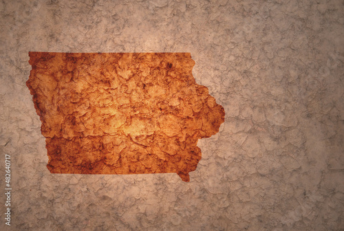 map of iowa state on a old vintage crack paper background
