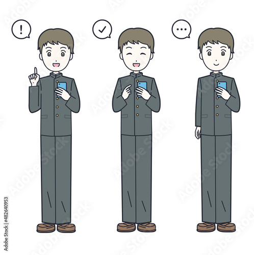 スマホを操作する男子学生のイラスト素材
