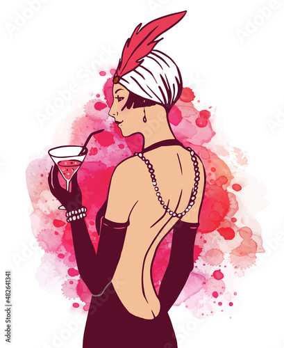 .Flapper girl: Retro party invitation design. Cocktail Party.