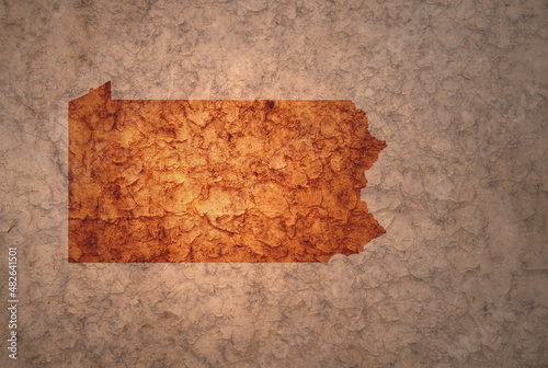 map of pennsylvania state on a old vintage crack paper background