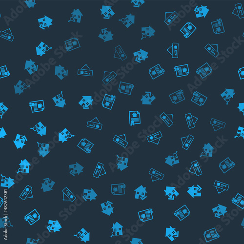 Set House with check mark, Hanging sign For Sale, contract and Search house on seamless pattern. Vector
