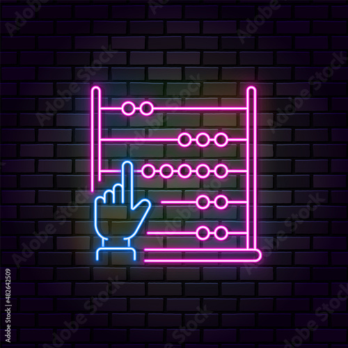 Business and finance neon on wall vector icon. Use abacus, hand neon on wall vector icon