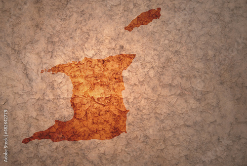 map of trinidad and tobago on a old vintage crack paper background