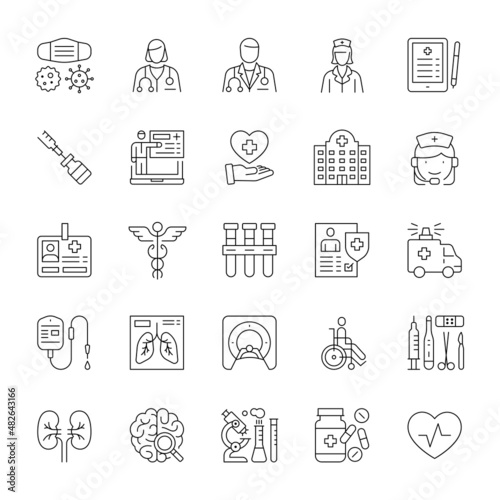 A set of thin line icons that include editable strokes or outlines using the EPS vector file. Medical, healthcare, hospital, icons, vector illustration.

