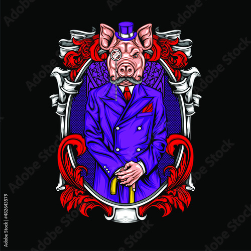 pig head man in suit