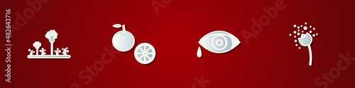 Set Mold, Orange fruit, Reddish eye allergic conjunctivitis and Flower producing pollen icon. Vector