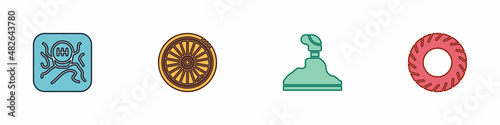 Set Gear shifter, Car wheel, and tire icon. Vector