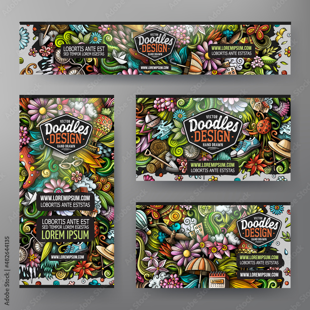 Corporate Identity vector templates set design with doodles Spring theme