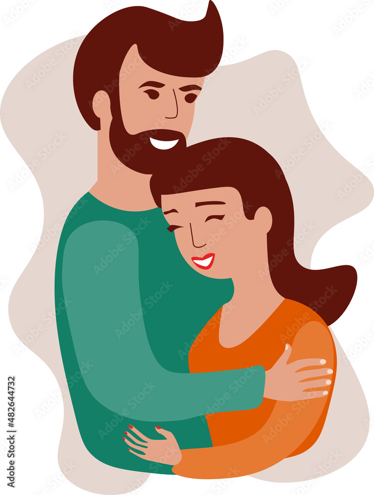 Young couple on abstract shape background Valentines day flat design Young couple on abstract shape background Valentines day flat design