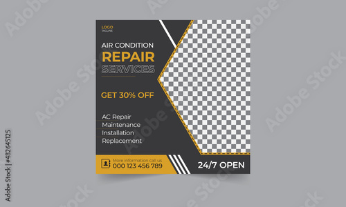 Air condition repair flyer design business flyer template geometric shape poster design brochure gradient abstract magazine background space for photo in square size photo