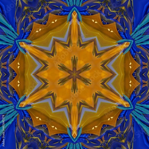 Blue and yellow abstract geometric kaleidoscope pattern colorful creative concept modern textile ornament wallpaper texture