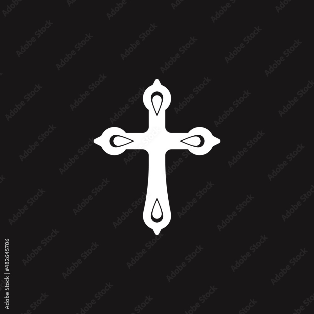 Tribal christian cross icon, tattoo, black white, simple