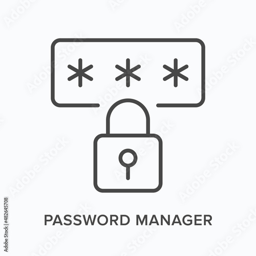 Password manager flat line icon. Vector outline illustration of access lock. Black thin linear pictogram for cyber security