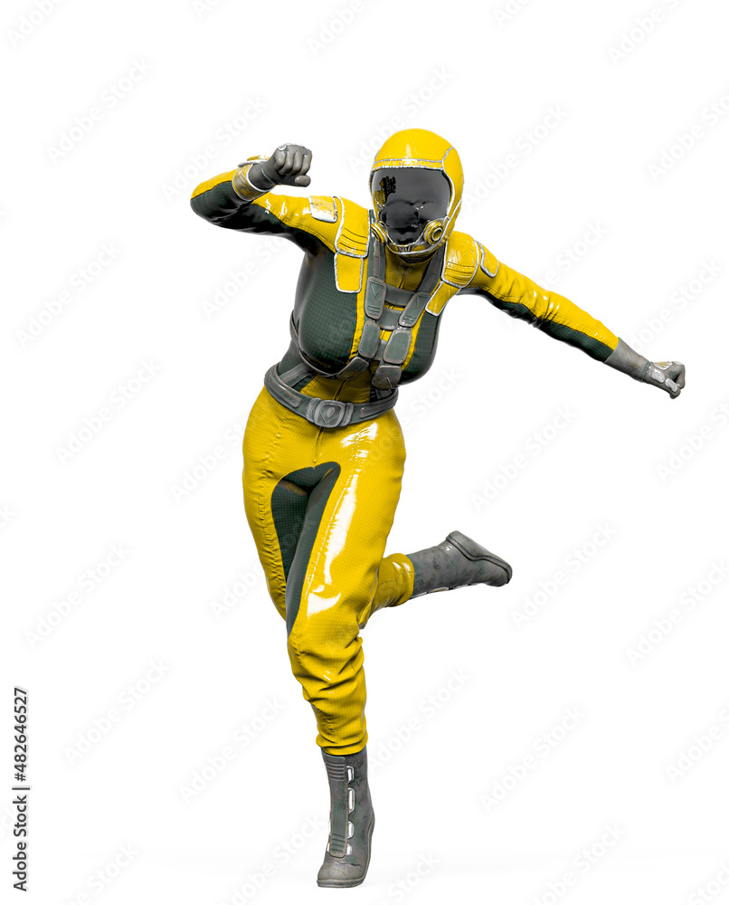 cosmonaut girl is running like a comic hero on white background cosmonaut girl is running like a comic hero on white background