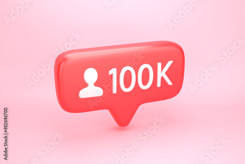 Fotografie, Obraz One hundred thousand friends or followers social media notification with heart i